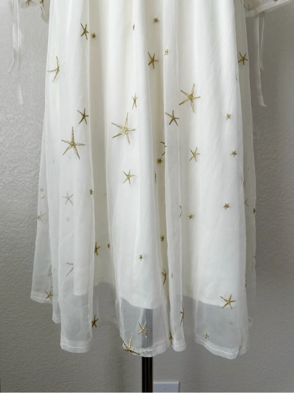 GeLaiMei Girls Size 14-15 Embroidered Gold Stars Mesh Overlay Swing Dress - Picture 4 of 11